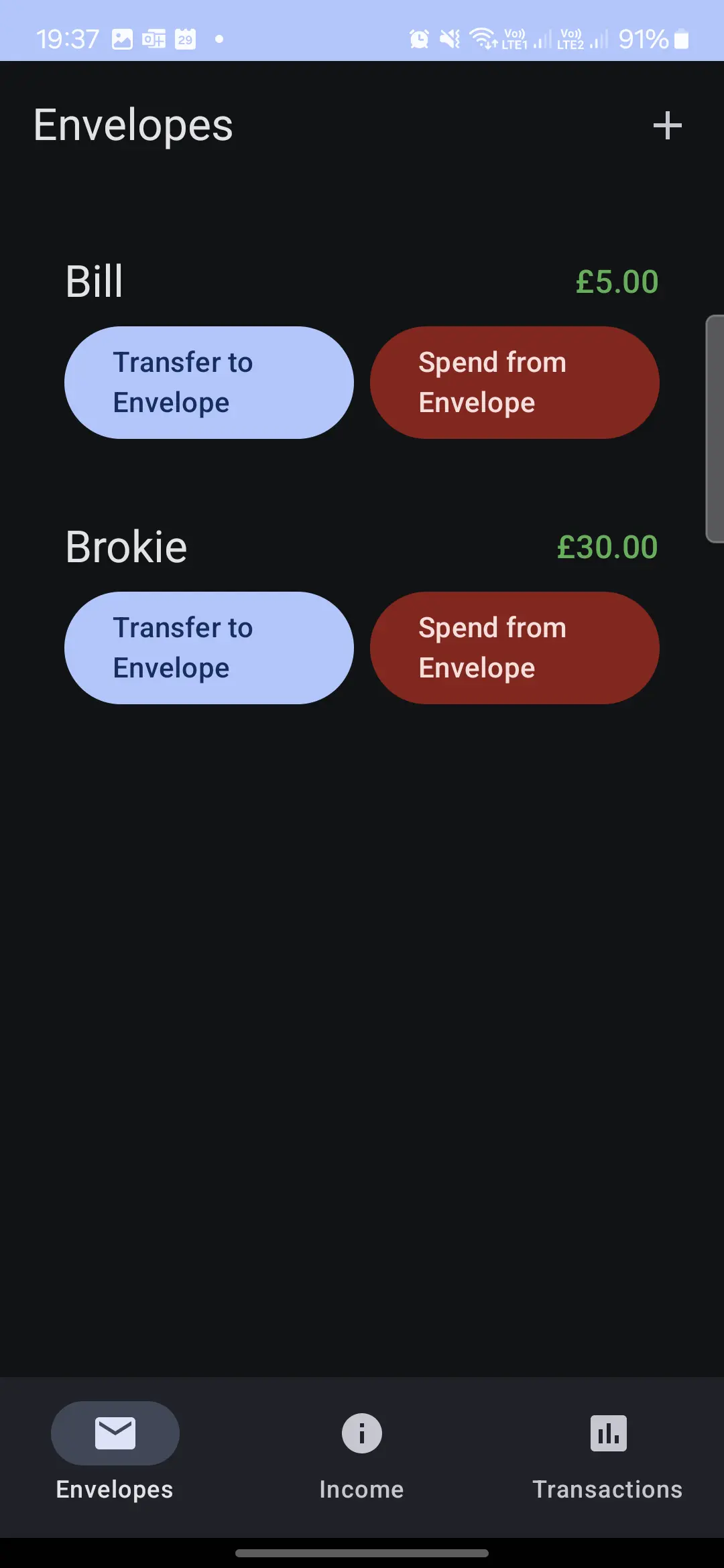 EnvelopeBro Budget Management App Screenshot